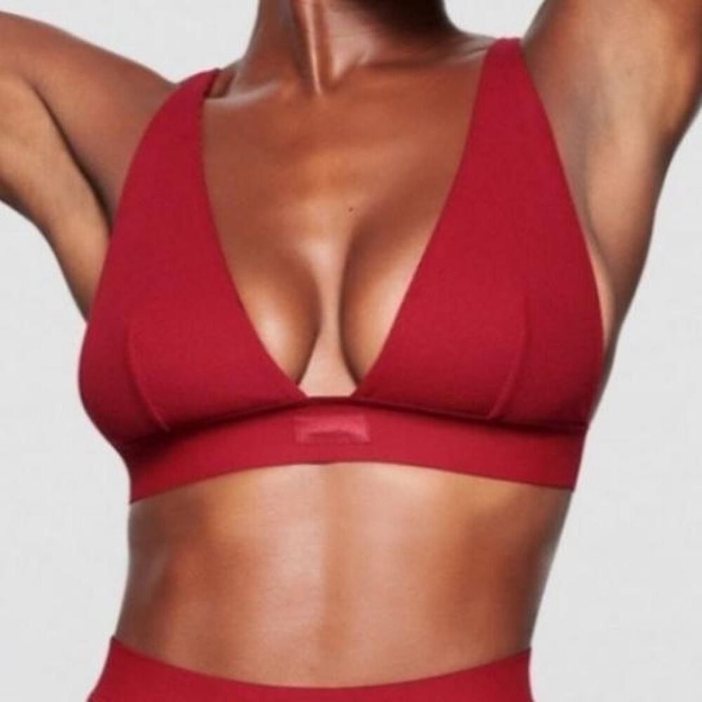 Skims Cotton Rib Halter Bralette Cranberry S